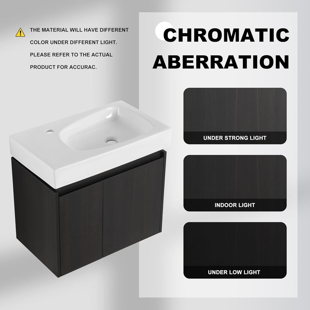 Small Bathroom Vanity with Sink, 24 Inch Bathroom Vanity with Sink, Floating Vanity Bathroom with Soft Closed Door, Integrated Sink, Engineered Wood (Black)