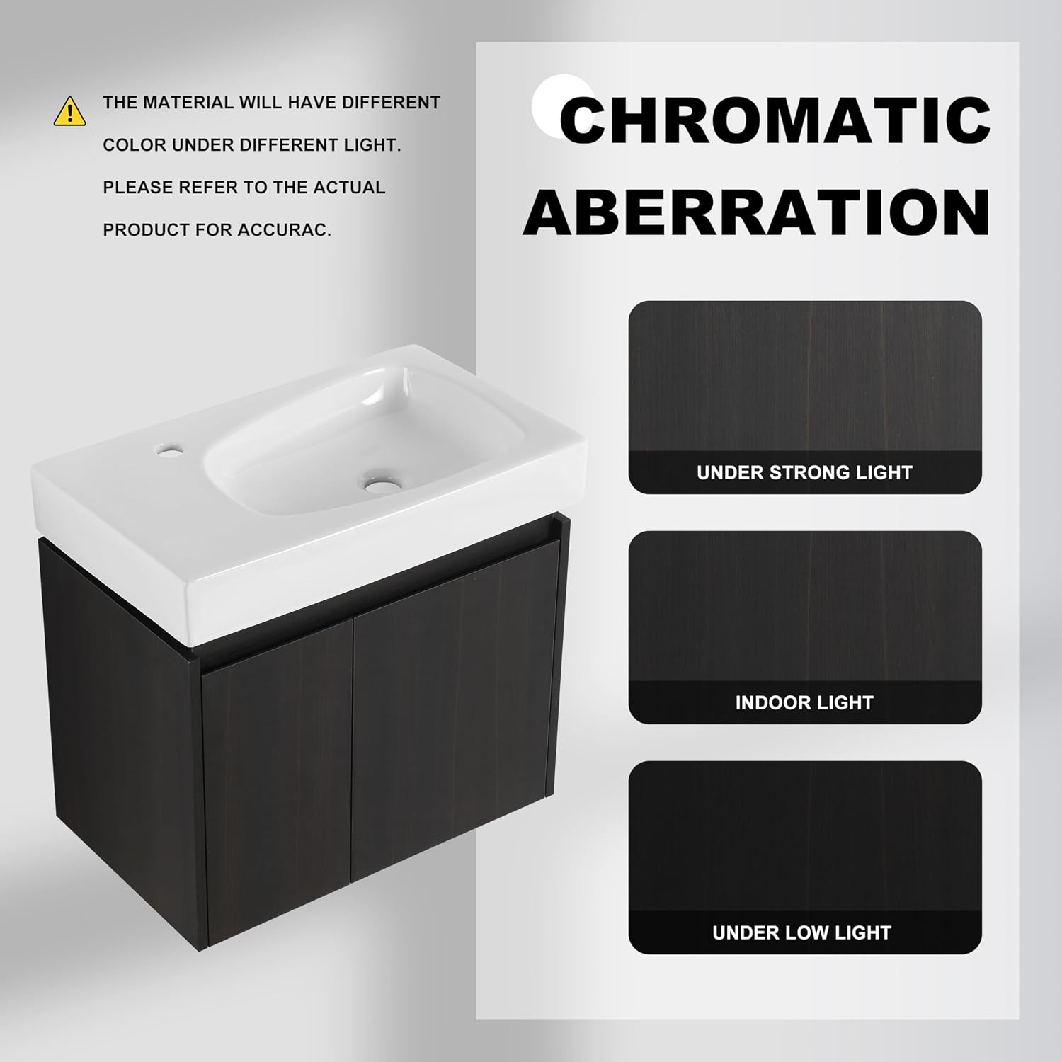 Small Bathroom Vanity with Sink, 24 Inch Bathroom Vanity with Sink, Floating Vanity Bathroom with Soft Closed Door, Integrated Sink, Engineered Wood (Black)
