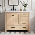 DKB Beckford 42-Inch Oak Single Bathroom Vanity with Sink, Carrara White Quartz Countertop & 4' Backsplash, Soft Closing Drawer & Door, Matte Black Hardware