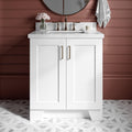 ARIEL Taylor 30-inch Bathroom Vanity with Sink,Solid Wood, 1.5-inch Italian Carrara Marble Countertop, Single Rectangular Porcelain Sink, 2 Soft Closing Doors, 1 Dovetail Drawers, White