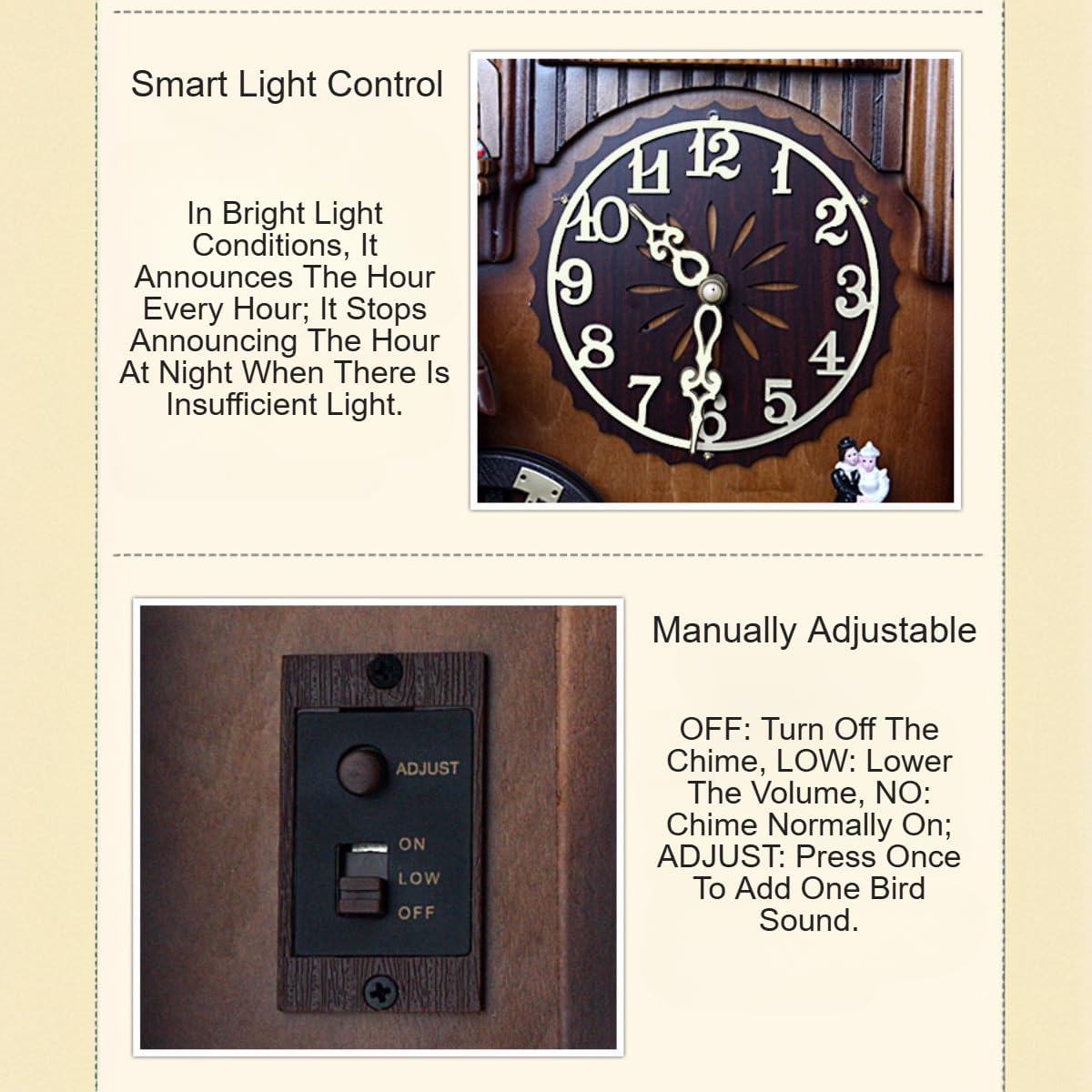 Hand-Carved Vintage Cuckoo Clock, 12 Melodies Handcrafted Quartz Chiming Clock, Wall Decor for Home, Office, Living Room, Unique Gift for All Occasions