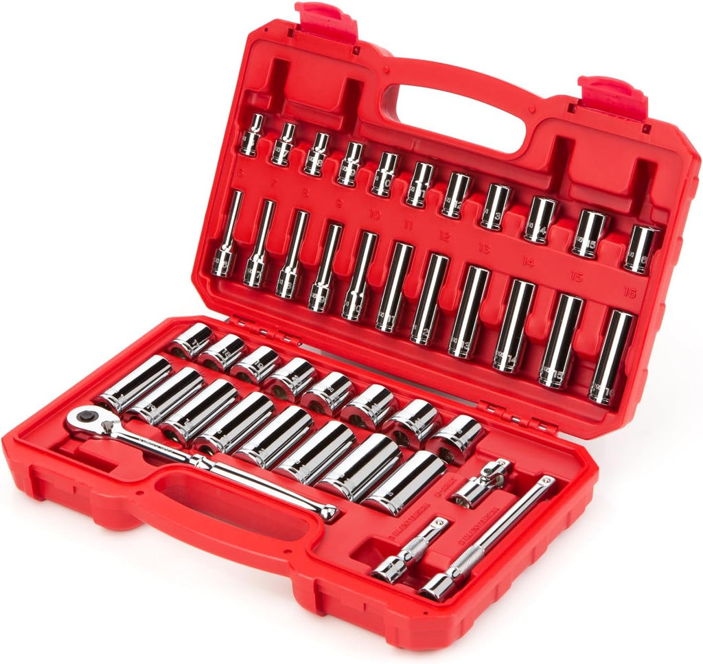 TEKTON 3/8 Inch Drive 6-Point Socket and Ratchet Set, 42-Piece (6-24 mm) | SKT15201
