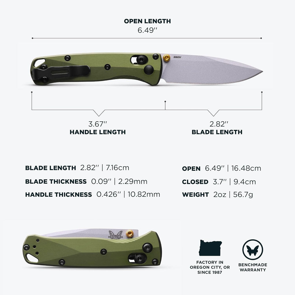 Benchmade - Mini Bugout, Outdoor, EDC Folding Knife, Drop-Point Blade with Woodland Green Aluminum Handle (533SL-10)