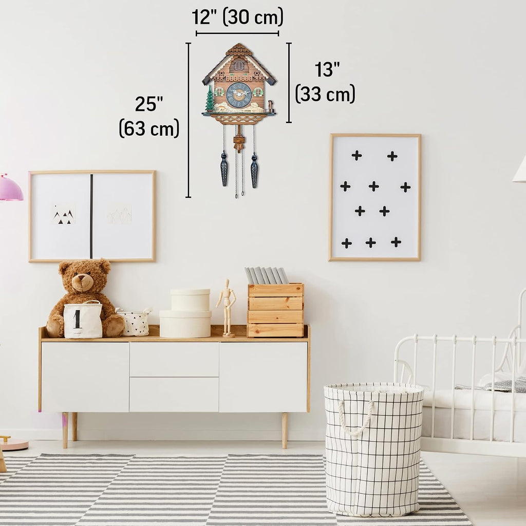 TIMEGEAR Cuckoo Wall Clock with Night Mode, Quartz Movement and Swinging Pendulum (The Farm)