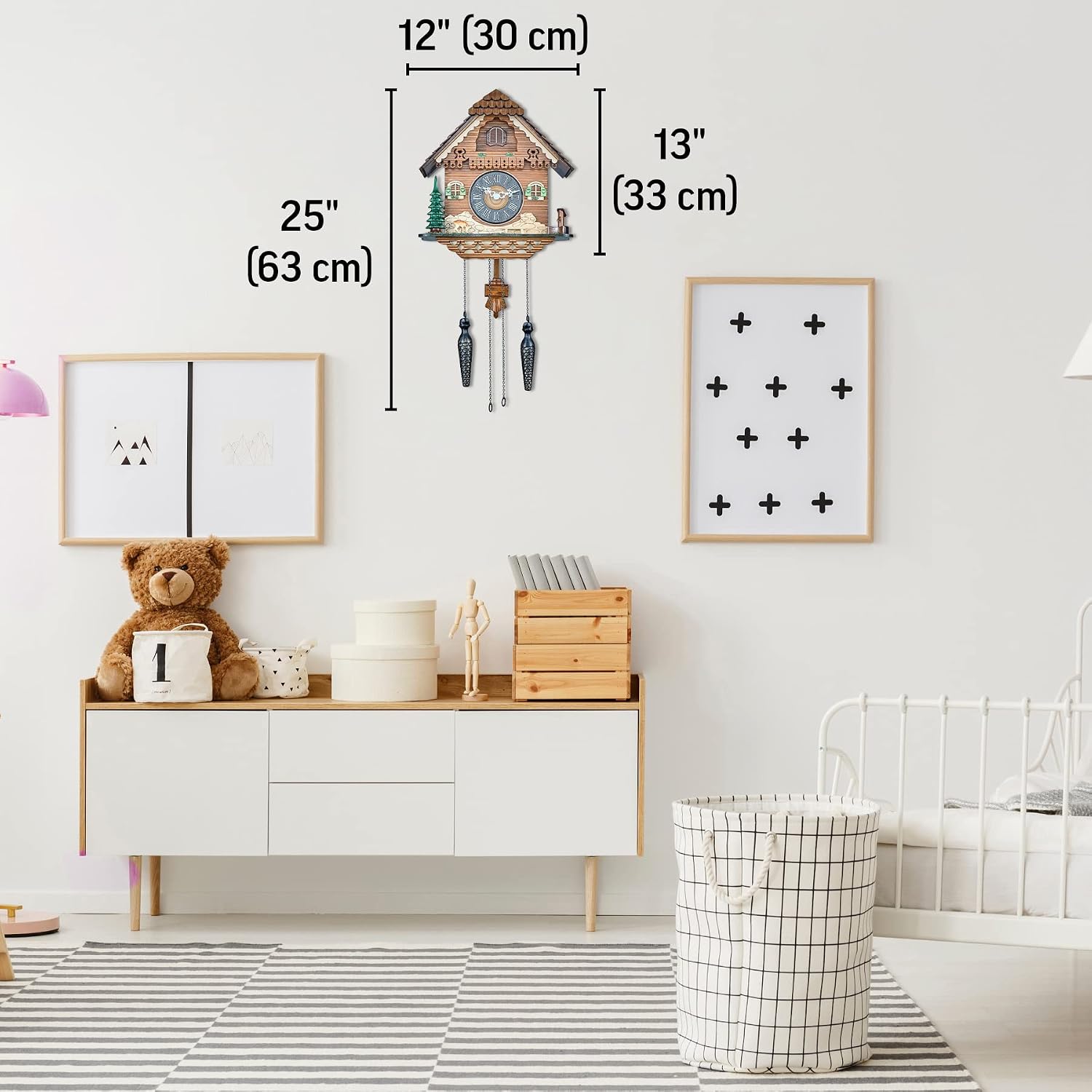 TIMEGEAR Cuckoo Wall Clock with Night Mode, Quartz Movement and Swinging Pendulum (The Farm)