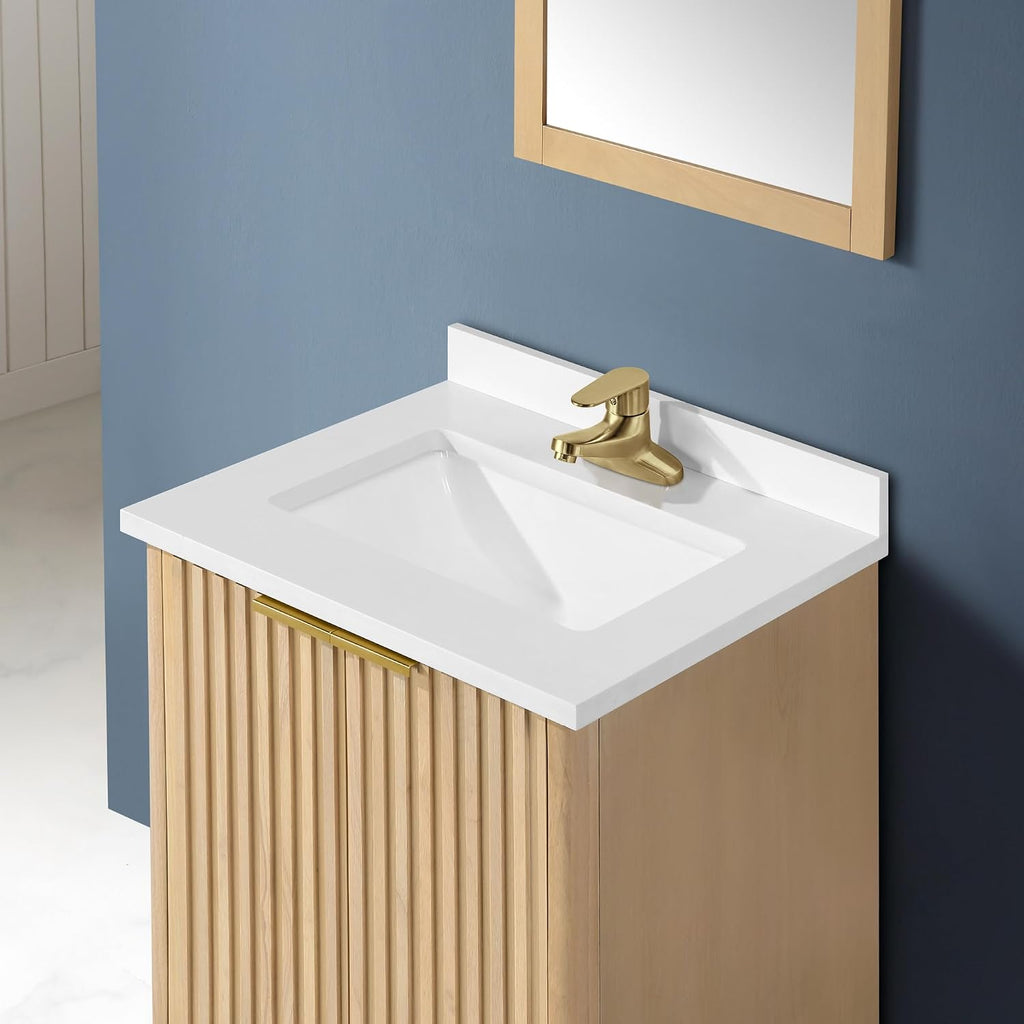 OVE Decors Indy 24 in. Undermount Single Sink Bathroom Vanity with White Engineered Marble Top, Rustic Ash