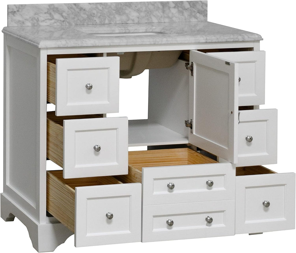 Madison 42-inch Bathroom Vanity (Carrara/White): Includes White Cabinet with Authentic Italian Carrara Marble Countertop and White Ceramic Sink