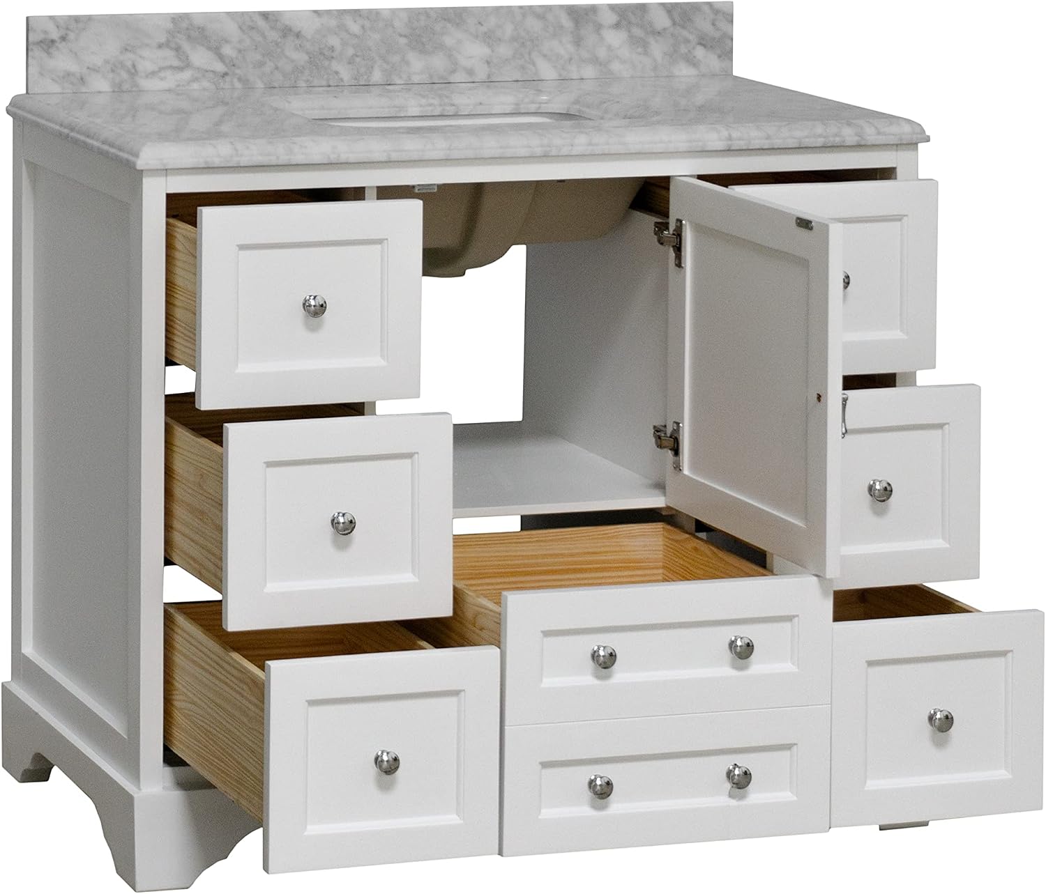 Madison 42-inch Bathroom Vanity (Carrara/White): Includes White Cabinet with Authentic Italian Carrara Marble Countertop and White Ceramic Sink