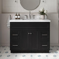 ARIEL Hamlet 42-inch Bathroom Vanity with Sink,Solid Wood, 1.5-inch Pure White Quartz Countertop & Backsplash, Single Rectangular Porcelain Sink, 2 Soft Closing Doors, 4 Dovetail Drawers, Black