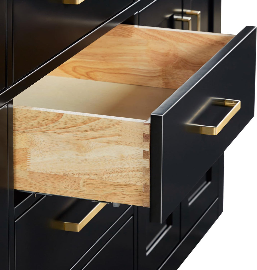 ARIEL Hepburn 60-inch Bathroom Vanity with Sink,Solid Wood, 1.5-inch Carrara White Quartz Countertop & Backsplash, Double Oval Porcelain Sink, 4 Soft Closing Doors, 6 Dovetail Drawers, Black
