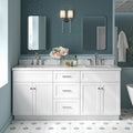 ARIEL Hamlet 72-inch Bathroom Vanity with Sink,Solid Wood, 1.5-inch Pure White Quartz Countertop & Backsplash, Double Rectangular Porcelain Sink, 4 Soft Closing Doors, 3 Dovetail Drawers, White