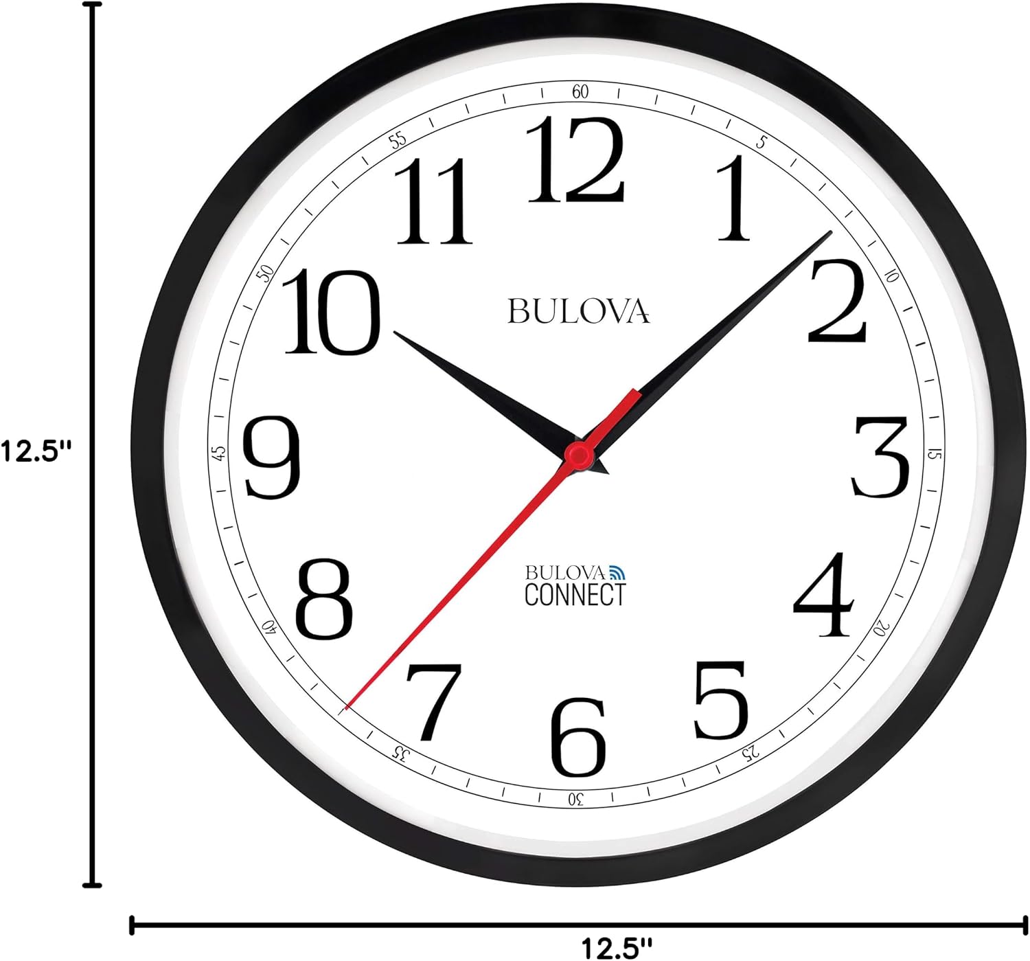 Bulova Precision Connect Wall Clock C5000, 12.5' | Black and White | Accurate Timekeeping | Modern Design | Battery Operated | WiFi Enabled