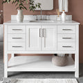 ARIEL Magnolia 48-inch Bathroom Vanity with Sink,Solid Wood, 0.75-inch Italian Carrara Marble Countertop, Single Rectangular Porcelain Sink, 2 Soft Closing Doors, 6 Dovetail Drawers, White