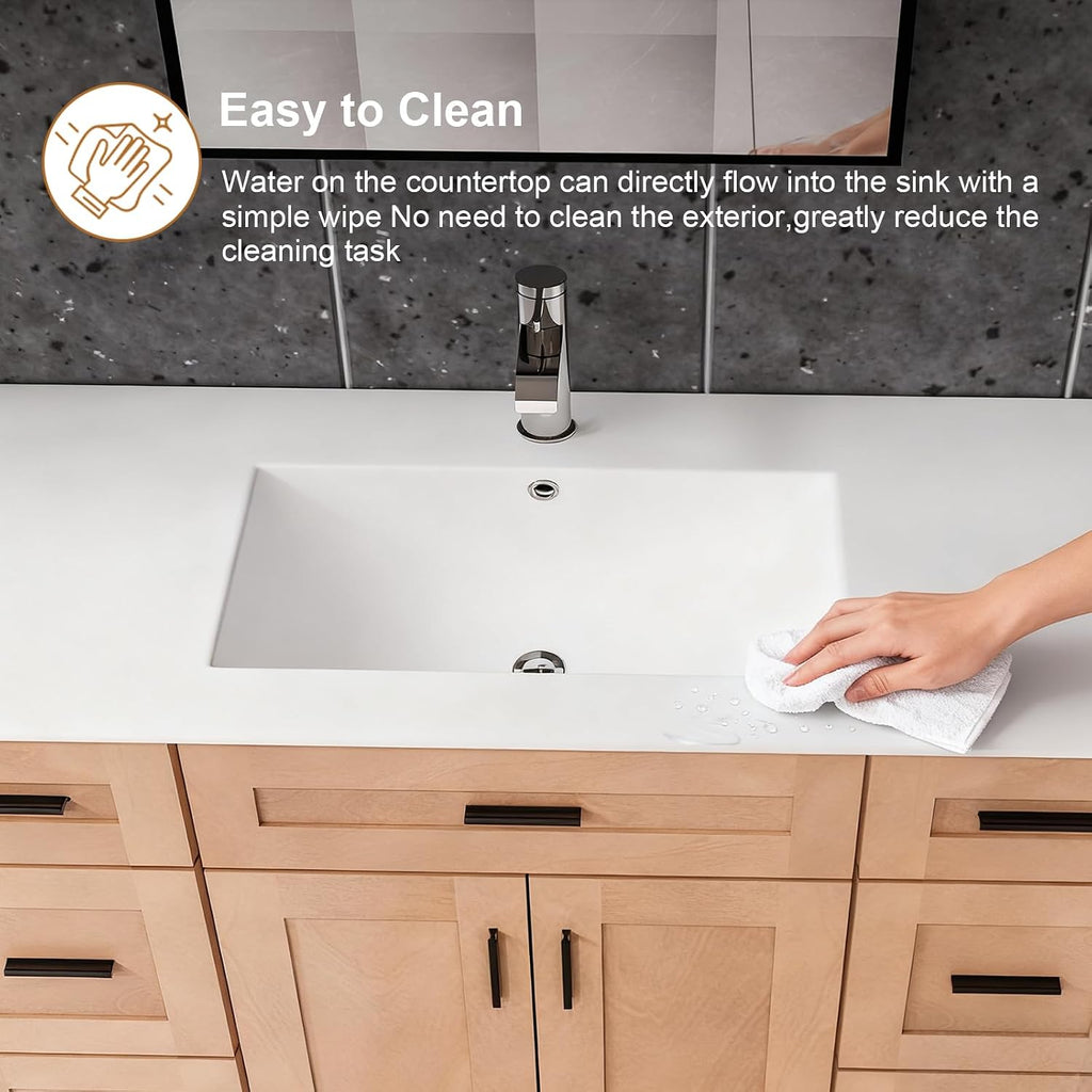 48' Undermount Bathroom Sink, White Rectangular Ceramic Vanity Sink Top with Overflow, Porcelain Under Counter Lavatory Vanity Sink for Small Bathrooms