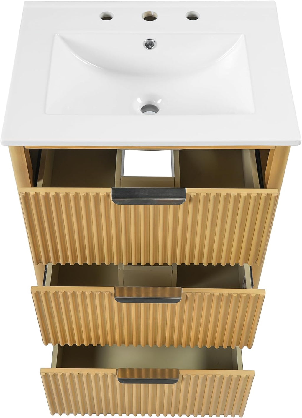 VilroCaz Modern Luxury 24'' Bathroom Vanity with Ceramic Sink, Wood Freestanding Bathroom Storage Cabinet with 3 Drawers, Single Sink Cabinet