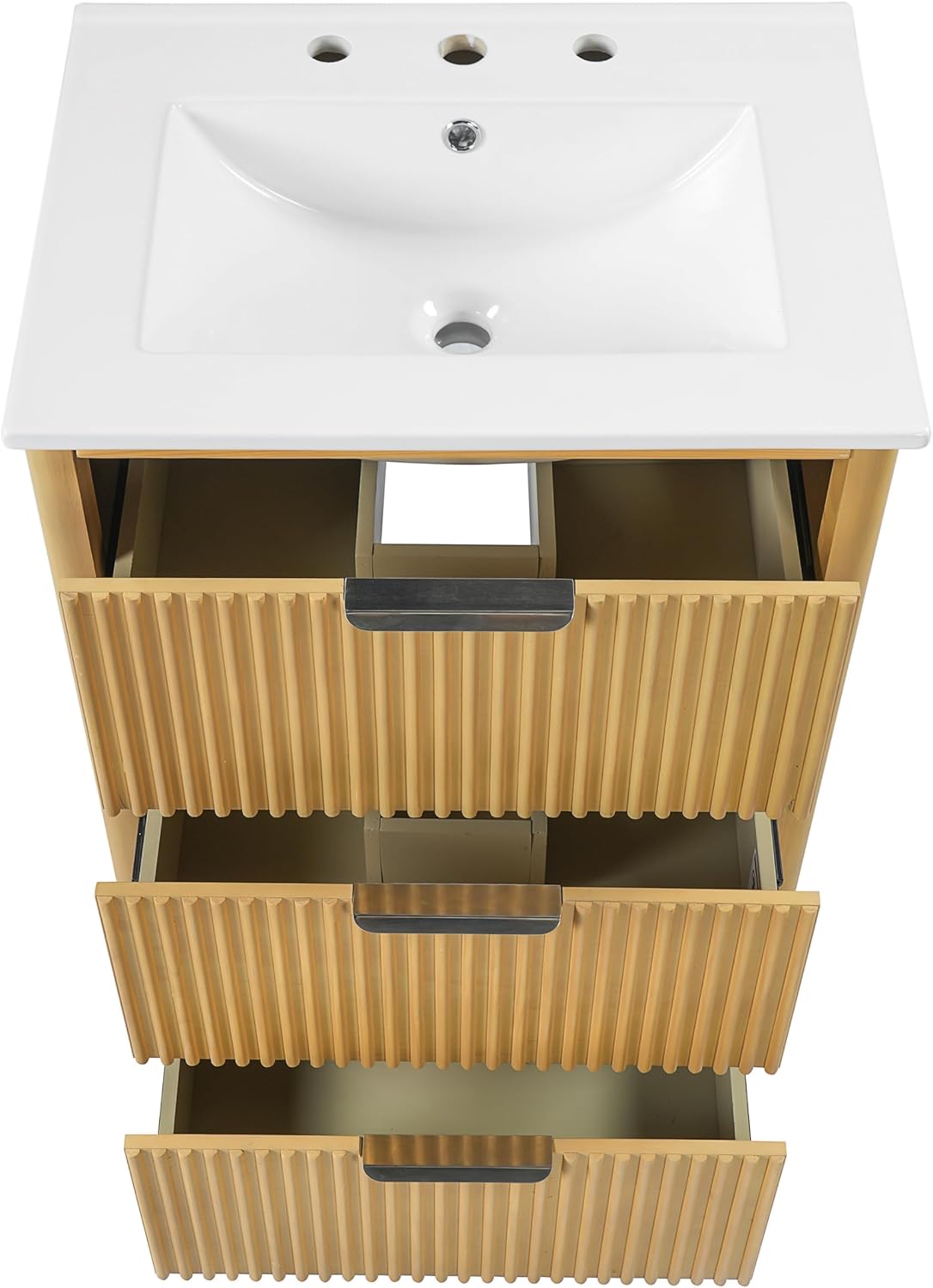 VilroCaz Modern Luxury 24'' Bathroom Vanity with Ceramic Sink, Wood Freestanding Bathroom Storage Cabinet with 3 Drawers, Single Sink Cabinet