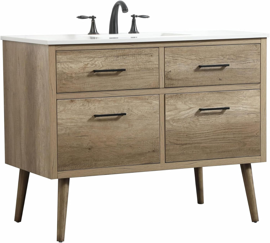 42' Bathroom Vanity, Engineered Wood (MDF/Laminate), Yellow/Light Wood