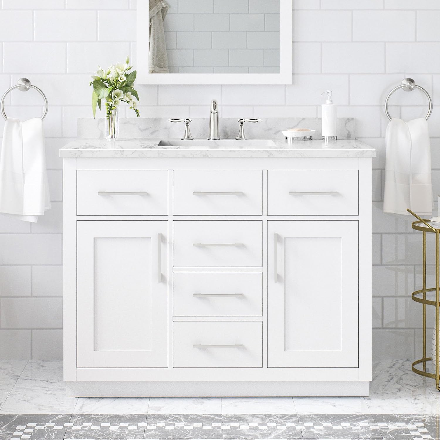 OVE Decors Athea 42' Single Undermount Sink Bathroom Vanity with Cultured Marble Countertop, Backsplash, Power Bar, in White Finish