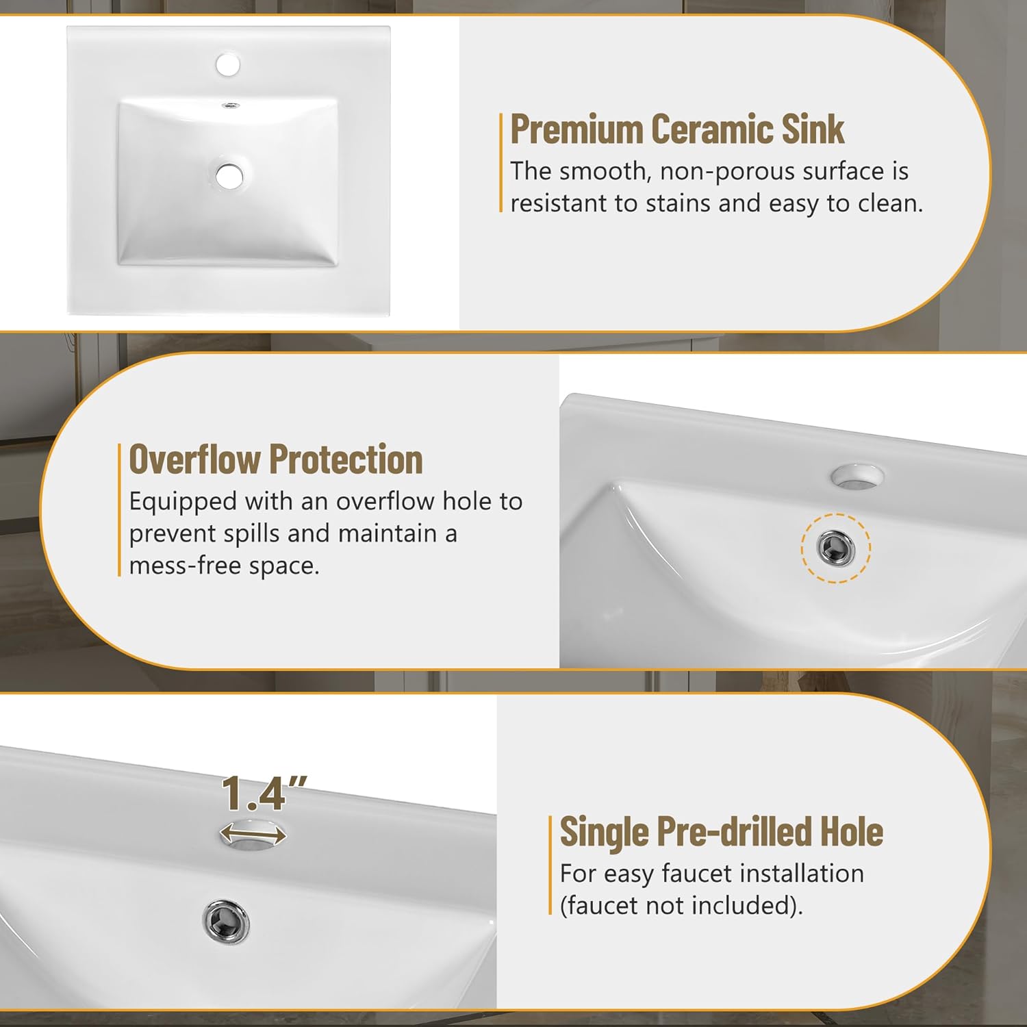 Harper & Bright Designs 20' Bathroom Vanity with Sink, Free Standing Single Basin Vanity Set with Soft Close Door & Adjustable Shelf, Solid Wood Storage Cabinet with Ceramic Basin for Bathroom, White