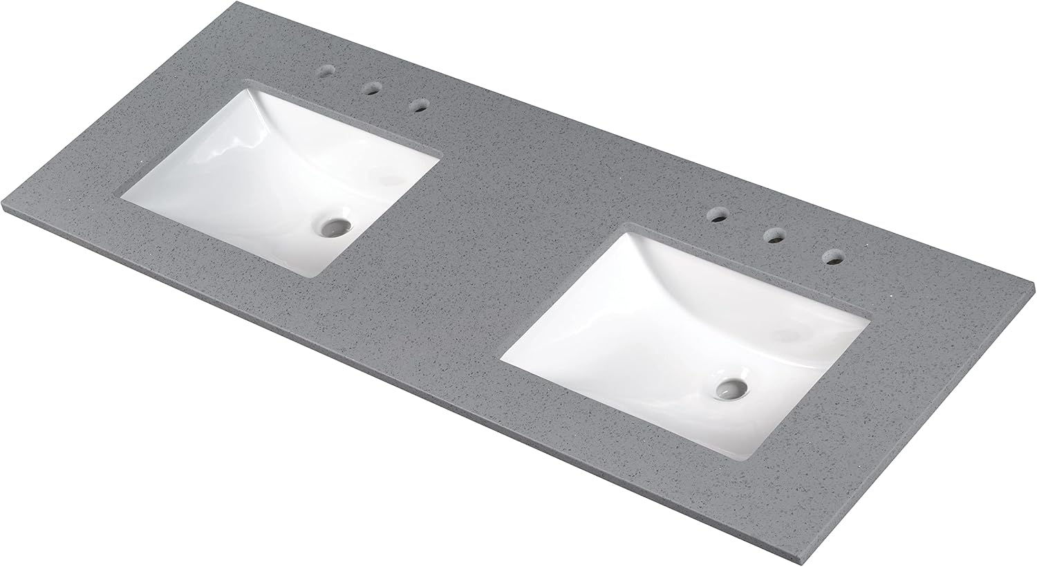 MSI Sparkling Gray Vanity Top with Under Mount Rectangle Double Bowl Ceramic Sinks, Engineered Marble Stone, 4' CC Faucet Holes, 61'X22'