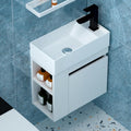 Jcgly Bathroom Vanity Sink Combo for Narrow Small Space, Wall Mounted Cabinet Set White Ceramic Basin Sink Top with Frosted Black Cold Hot Faucet and Drain (Color : Right Faucet, Size : 49x25x54cm)