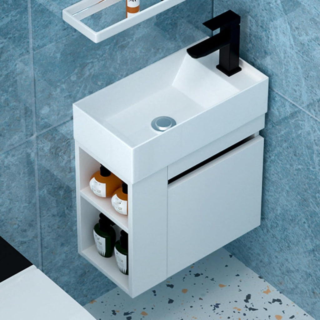 Jcgly Bathroom Vanity Sink Combo for Narrow Small Space, Wall Mounted Cabinet Set White Ceramic Basin Sink Top with Frosted Black Cold Hot Faucet and Drain (Color : Right Faucet, Size : 42x22x54cm)