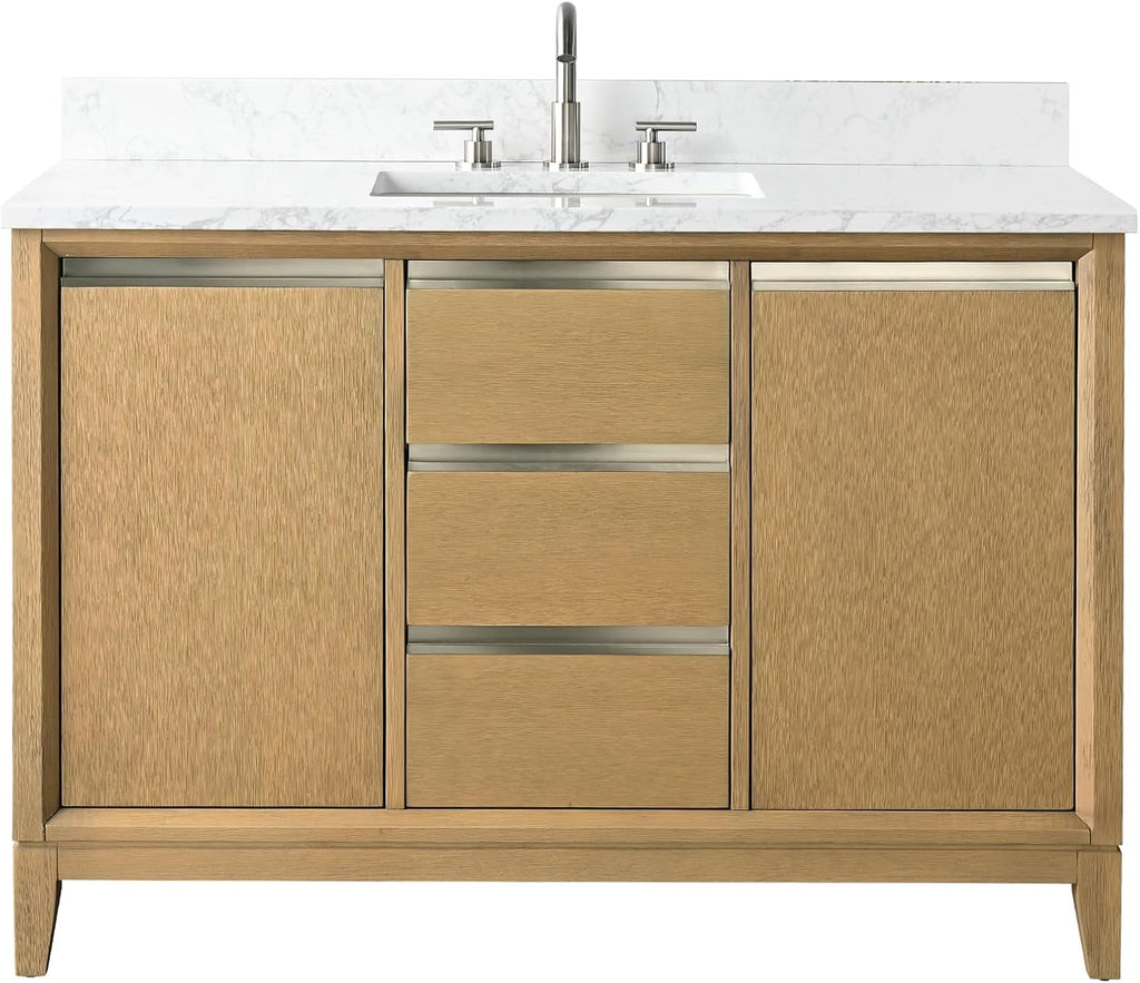 Vanity Art 48 inch Bathroom Vanity with Sink & Ceramic Top, Vanity Cabinet with Soft-Closing Doors, Drawers, Solid Wood Frame, Natural Oak, VA8048-NO1