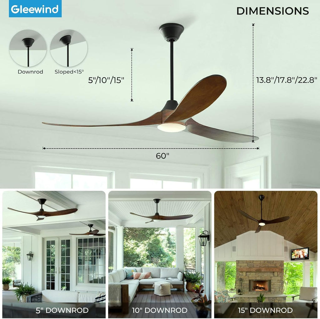 60 inch Black Outdoor Ceiling Fan No Light for Patios, Ceiling Fans Without Lights with Smart App and Remote Control, Wet Rated 3 Blades Wood Propeller Fan for Exterior Outside Porch, High CFM