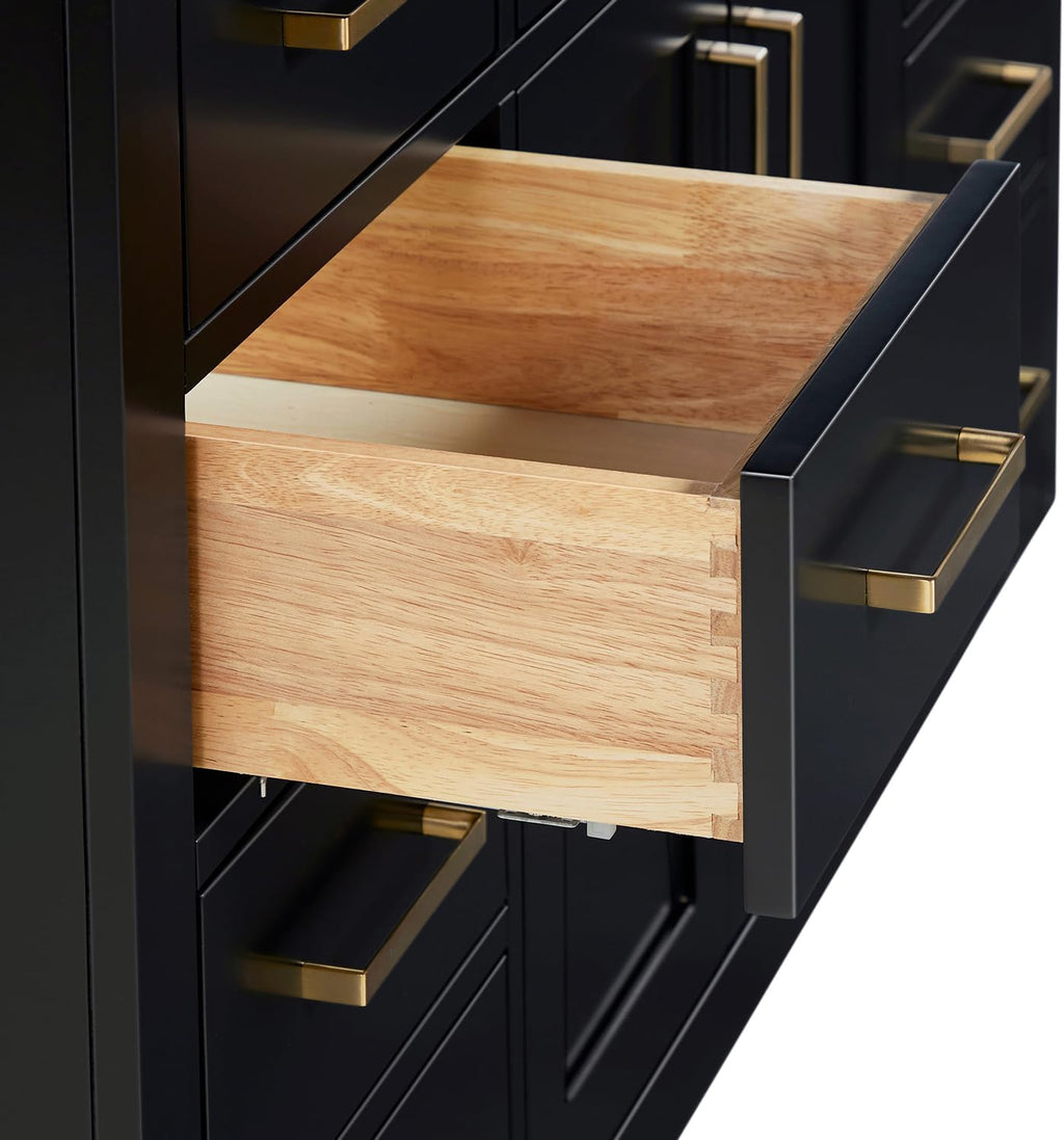 ARIEL Hepburn 48-inch Bathroom Vanity Base Cabinet,Solid Wood, 2 Soft Closing Doors, 9 Dovetail Drawers, Black