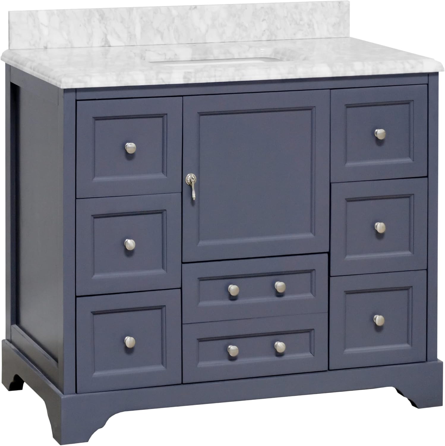 Kitchen Bath Collection Madison 42-inch Bathroom Vanity (Carrara/Marine Gray): Includes Marine Gray Cabinet with Authentic Italian Carrara Marble Countertop and White Ceramic Sink