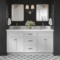 DKB Bradford 66' Grey Double Bathroom Vanity with Sink, Pure White 1.5' Quartz Countertop, Double Oval Sinks, 2 Soft Closing Doors, 3 Full Extension Dovetail Drawers