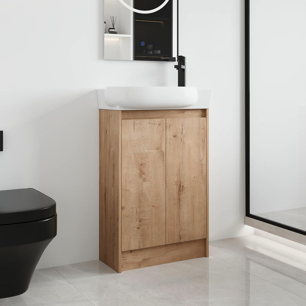 Malwee 23 Inch Freestanding Bathroom Vanity with Sink, 23'' Floor Stand Single Sink Bathroom Vanity Combo, Modern Brwon Cabinet Set with 2 Doors and Ceramics Basin Top, Ajustable Shelf.MA02923IMOX