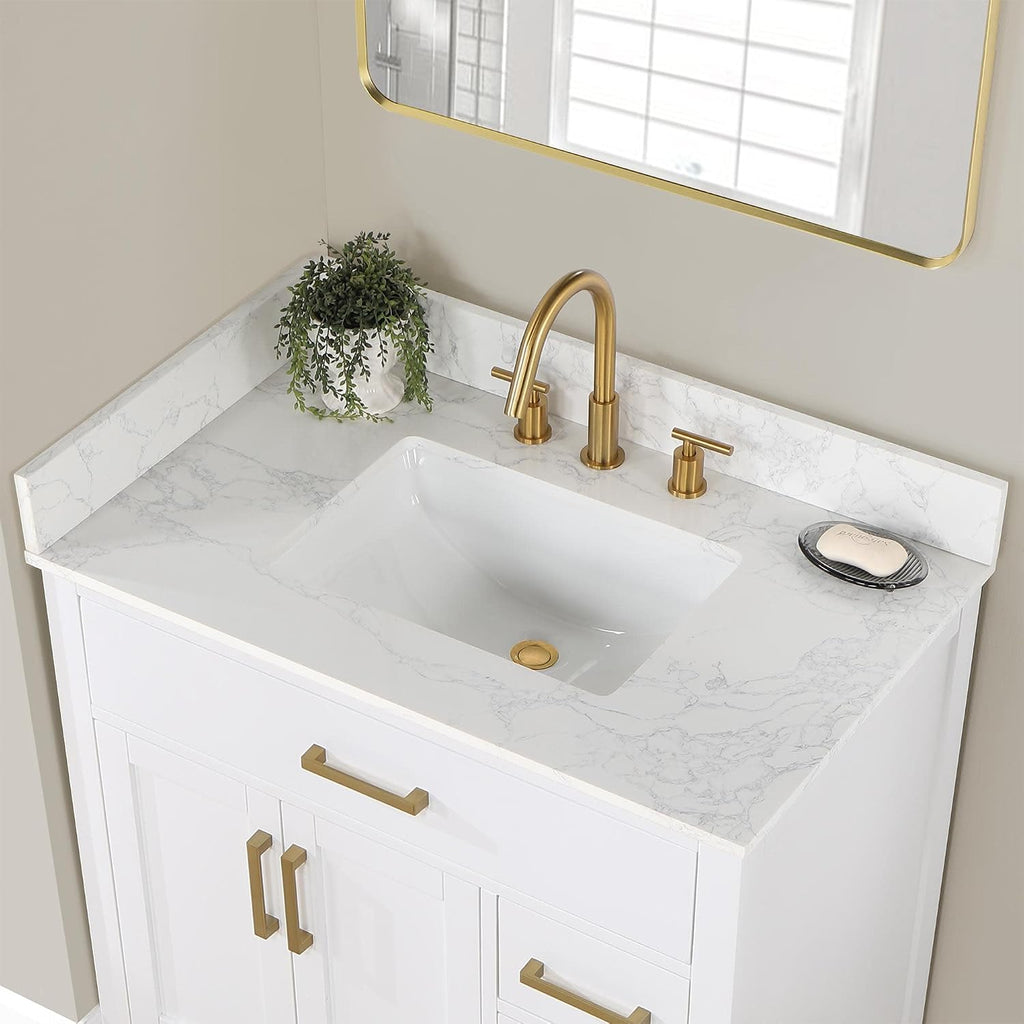 Altair Design Gavino 36' Wood Vanity in Light Brown with Composite Stone Top no Mirror