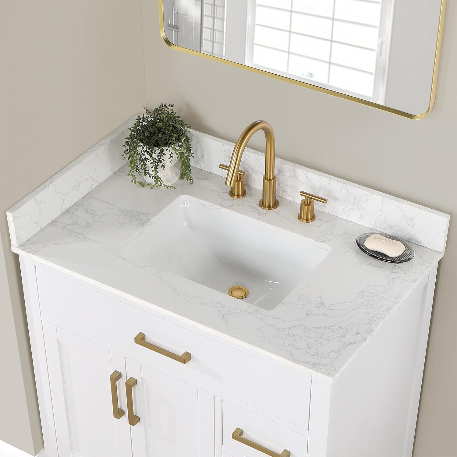 Altair Design Gavino 36' Wood Vanity in Light Brown with Composite Stone Top no Mirror