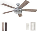 Prominence Home Freyr, 52 Inch Indoor Outdoor LED Ceiling Fan with Light, Remote Control, Dual Mounting Options, 5 Dual Finish Blades, Reversible Motor -51484-01 (Painted Galvanized)