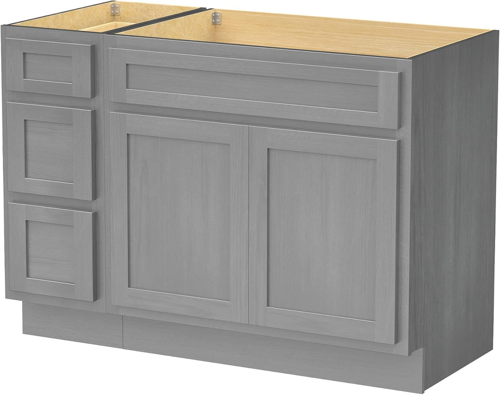 Vanity Art 42' Unassembled Bathroom Vanity with 2-Door 3-Drawer, Wood Bathroom Vanity Cabinet with Soft Closing Shaker Drawer, Sturdy Floor Mounted Cabinet Without Top VA4042-3S-G