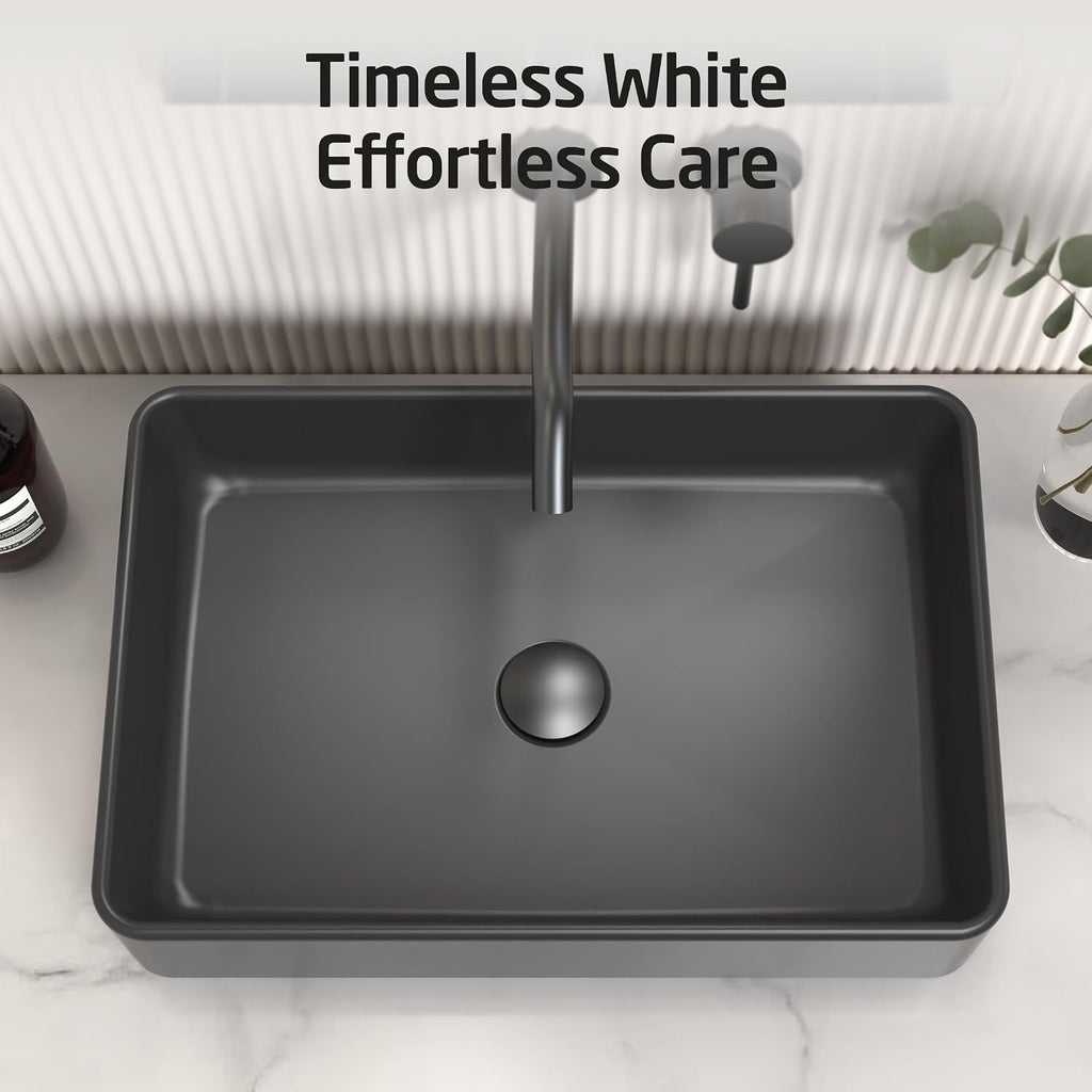KES Matte Black 20 Inch Bathroom Vessel Sink Above Counter Rectangular Countertop Sink for Cabinet Lavatory Vanity, Ceramic, BVS123S50-BK