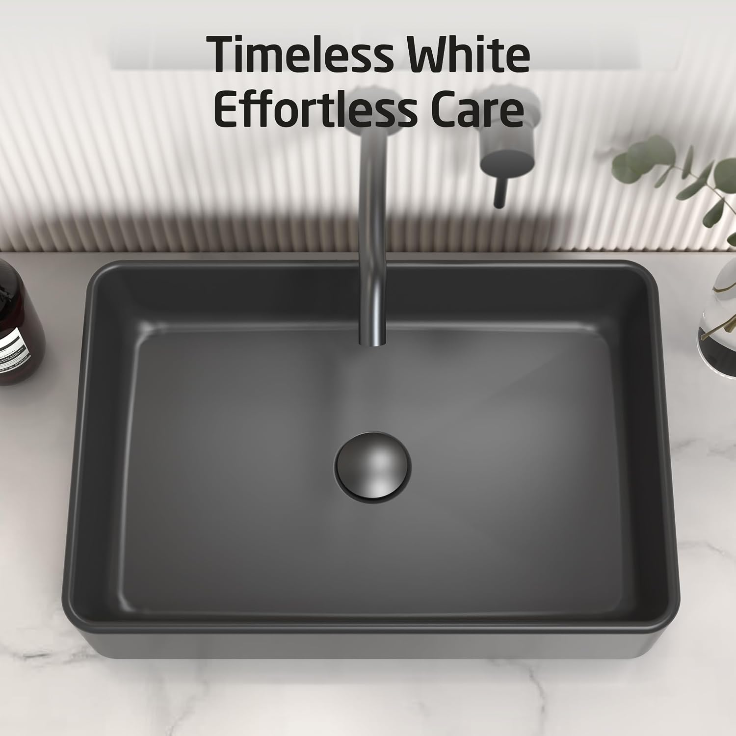 KES Matte Black 20 Inch Bathroom Vessel Sink Above Counter Rectangular Countertop Sink for Cabinet Lavatory Vanity, Ceramic, BVS123S50-BK