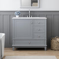 36 Inch Bathroom Vanity with Sink Set, Undermount Vanity Sink Cabinet with 3 Drawers and Door Storage, Soft Closing Door, Wood Frame, Gray