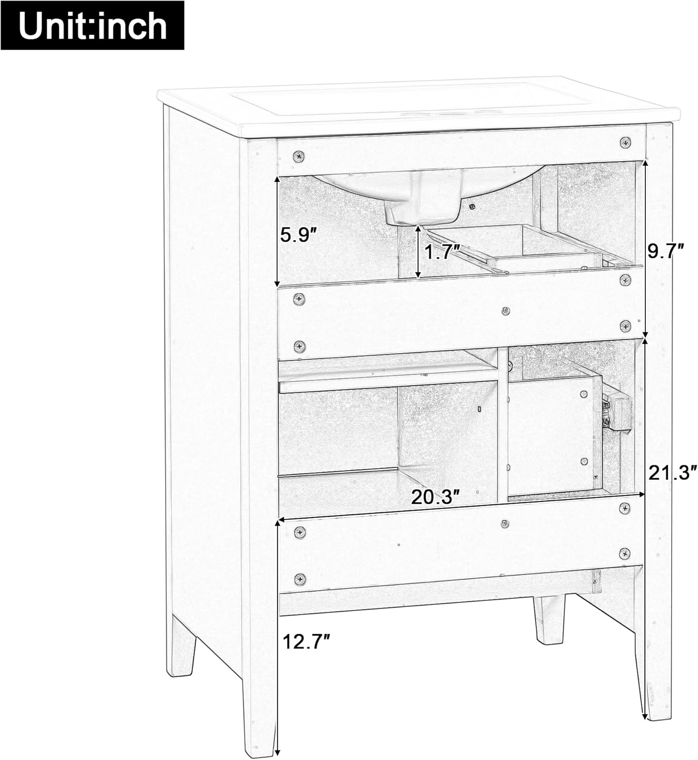 Harper & Bright Designs 24' Bathroom Vanity with Sink, Free Standing Vanity Set with 2 Drawers, Removable Dividers, and Adjustable Shelf, Wood Bathroom Cabinet with Ceramic Basin for Bathroom, White