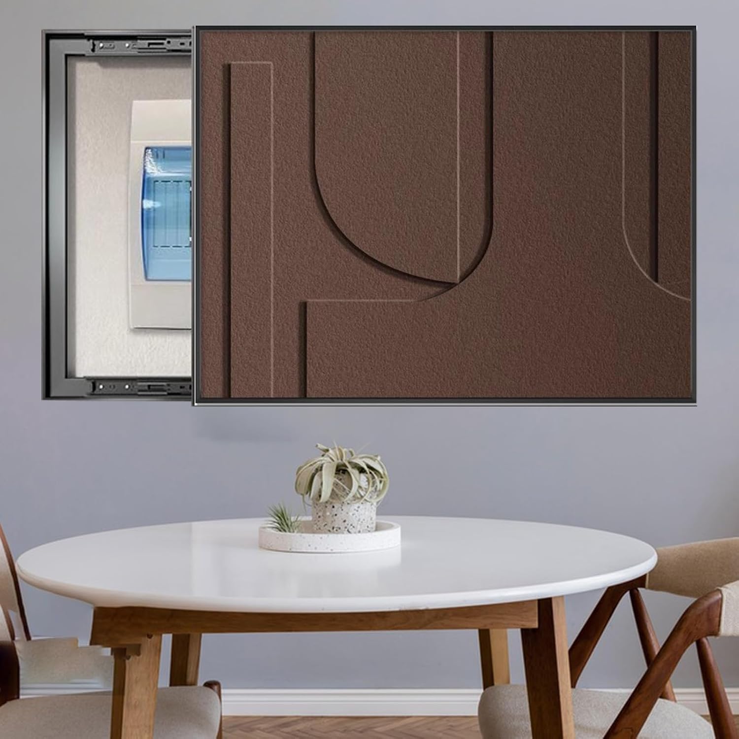Art Tan Breaker Box Cover with Screws, Decorative Electrical Panel Cover Horizontal, Metal Frame Electricity Meter Box Cover for Laundry Room(Light Coffee,70x50cm(27 1/2x19 3/4in))