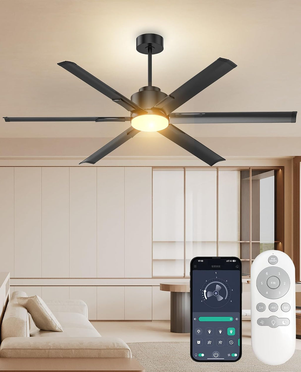 JAYNLT 20'' White and 72'' Black Ceiling Fans with Lights for Bedroom Living Room