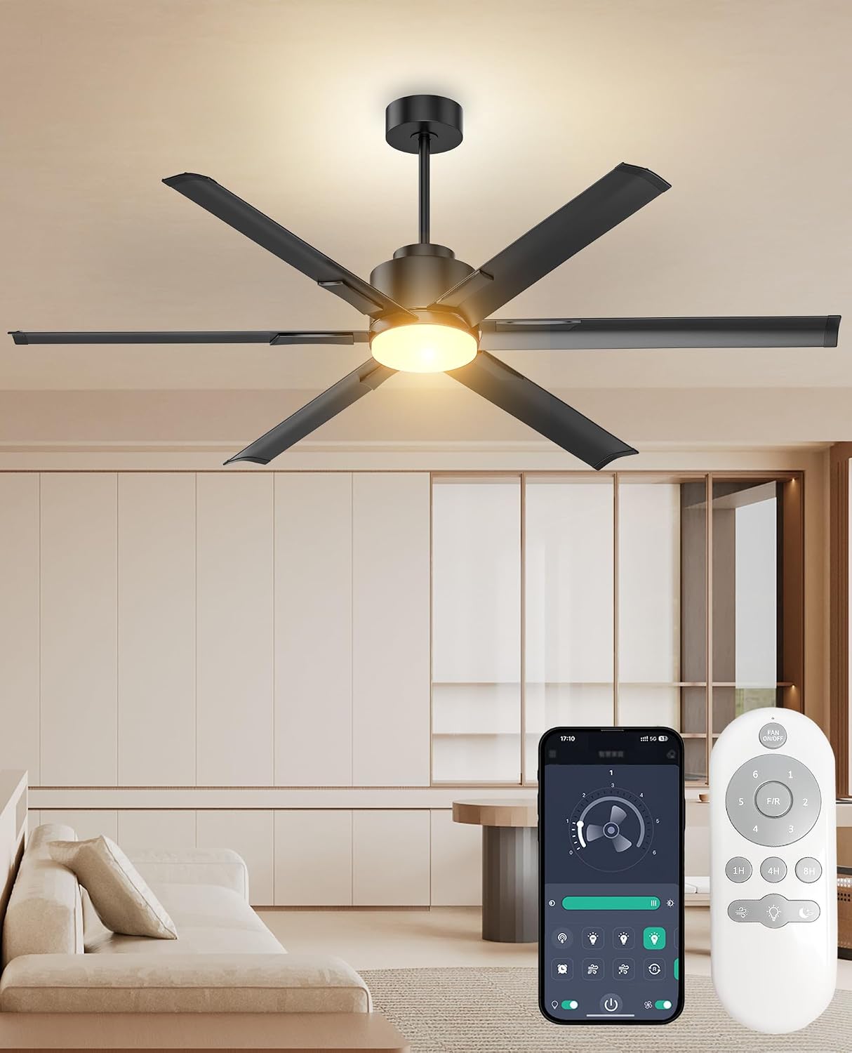 JAYNLT 20'' White and 72'' Black Ceiling Fans with Lights for Bedroom Living Room