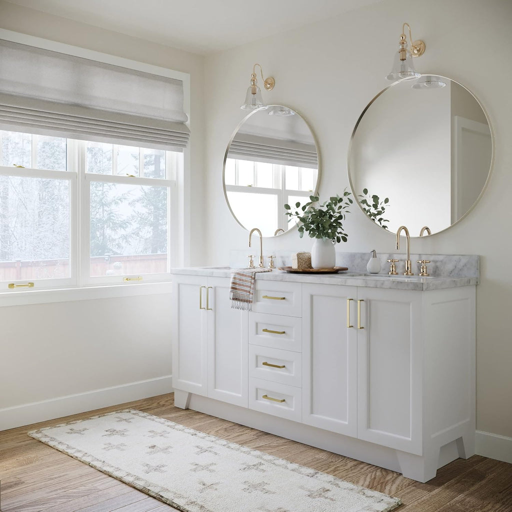ARIEL Taylor 73 in. Double Rectangle Sink Vanity with Carrara White Marble Countertop in White