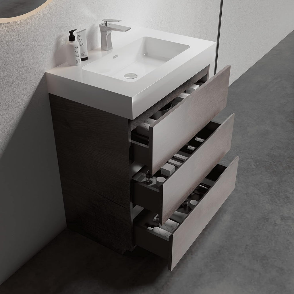 Alice 30 Inch Bathroom Vanity with Sink with Overflow, Large Storage Small Vanity for Modern Bathroom, One-Piece Sink Basin Minimalist Bathroom Sink Cabinet