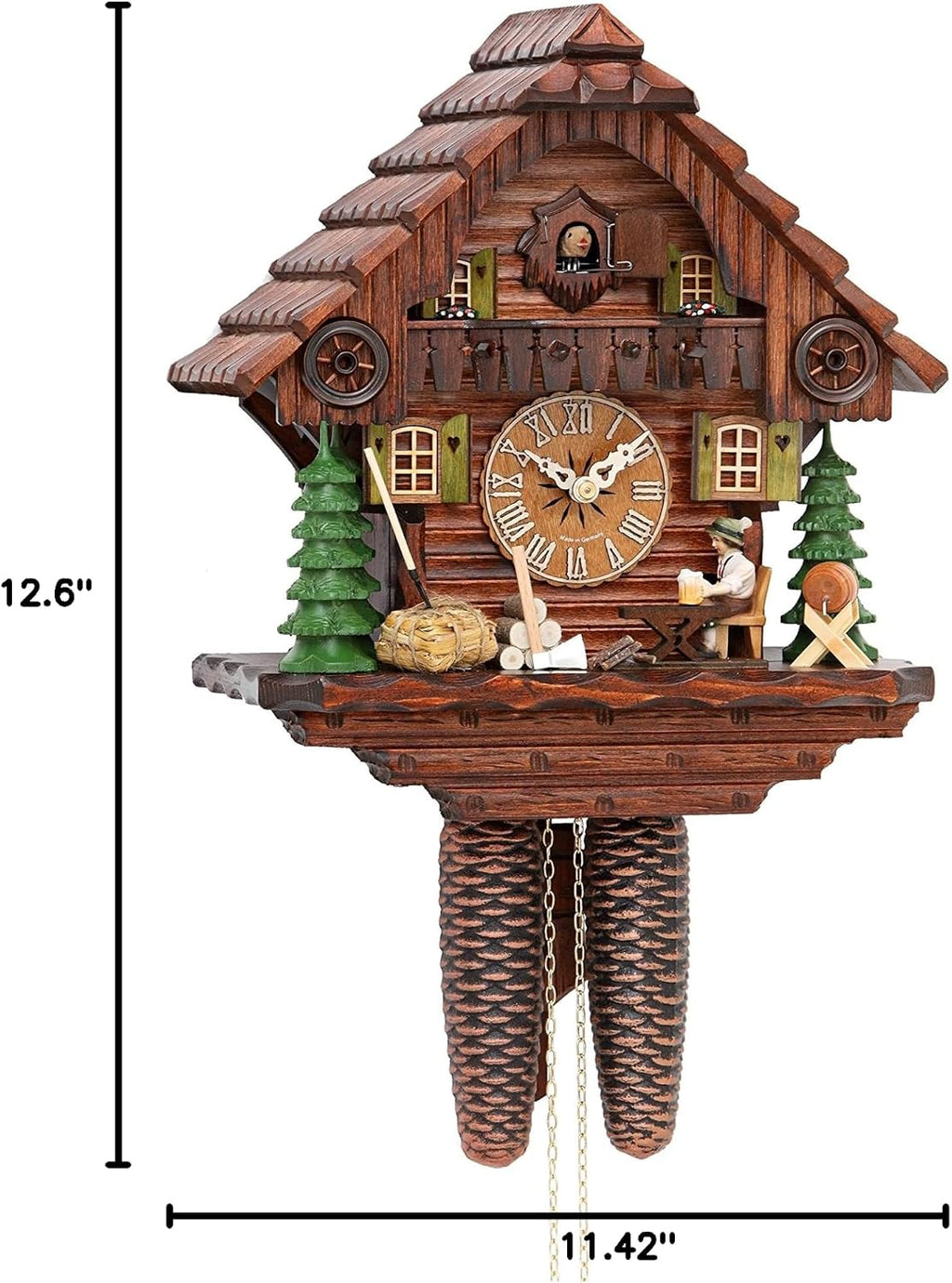 Hekas Cuckoo Clock Black Forest House with Moving Beer Drinker KA 879