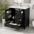30' Modern Freestanding Bathroom Vanity with Ceramic Sink Top, 3 Drawers & Storage Shelves - MDF & Solid Wood Base
