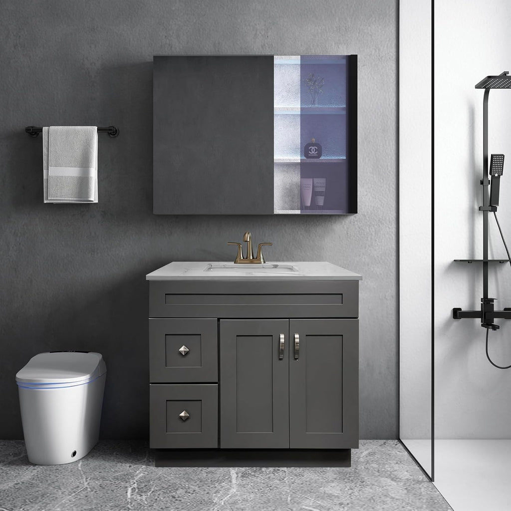 30' Shaker Bathroom Vanity Sink Base with Drawers (Ready-to-Assemble) (Grey Shaker Vanity Base)