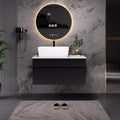 32 inch Bathroom Vanity with Counter Top Ceramic Sink Modern Floating Bathroom Vanities with 1 Drawers and 2 Storage Cabinets, 32' Wall Mounted Bathroom Vanity Wood Cabinet with Sink, Black