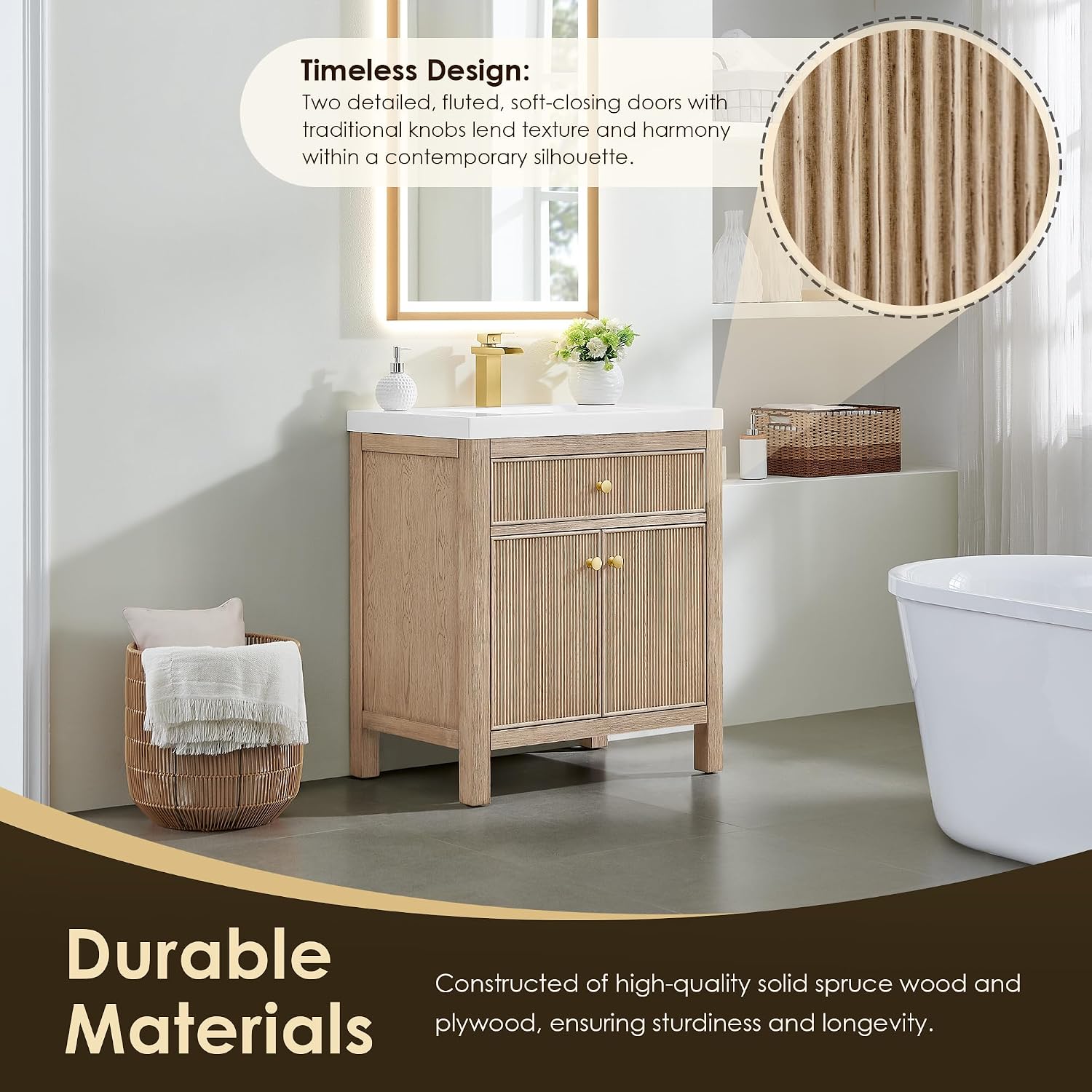 ALTAIR 30 Inch Vanity Bathroom Small Sink Vanities Single Bath Large Storge Cabinet with Ceramic Sinks Countertop Soft Closing Doors and Dovetail Drawers Modern Pre-Assembled